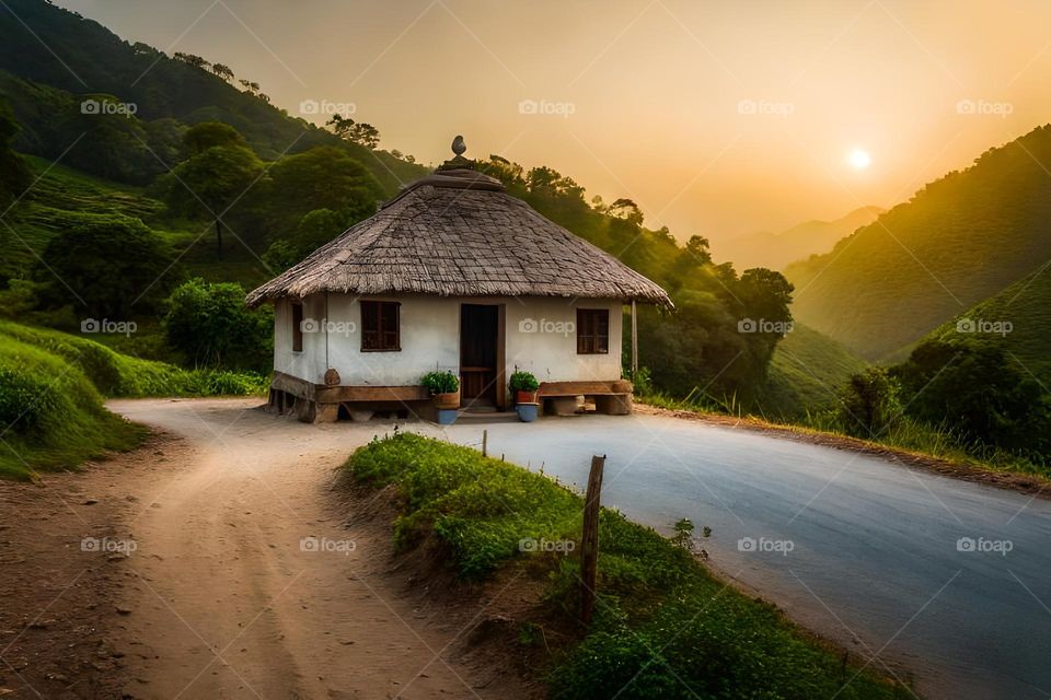 A Beautiful Small Cottage Top on Mountain, Beautiful Morning with sunrise, Travel Photography in Kerala, India