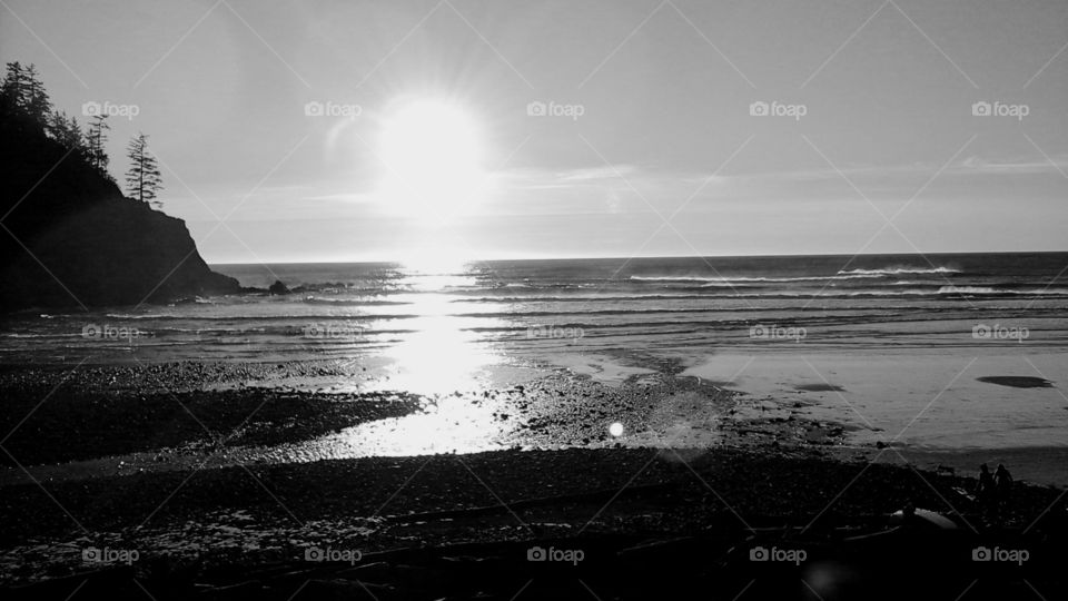 Beach, Water, Sunset, Sea, Monochrome