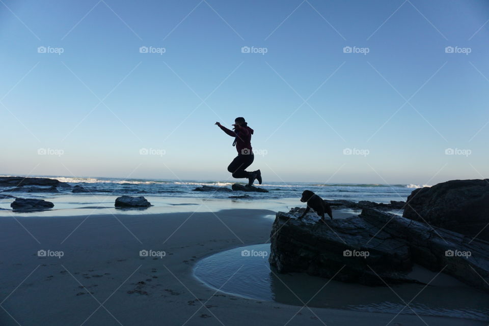 Sunrise#beach#ocean#human#dog#moment