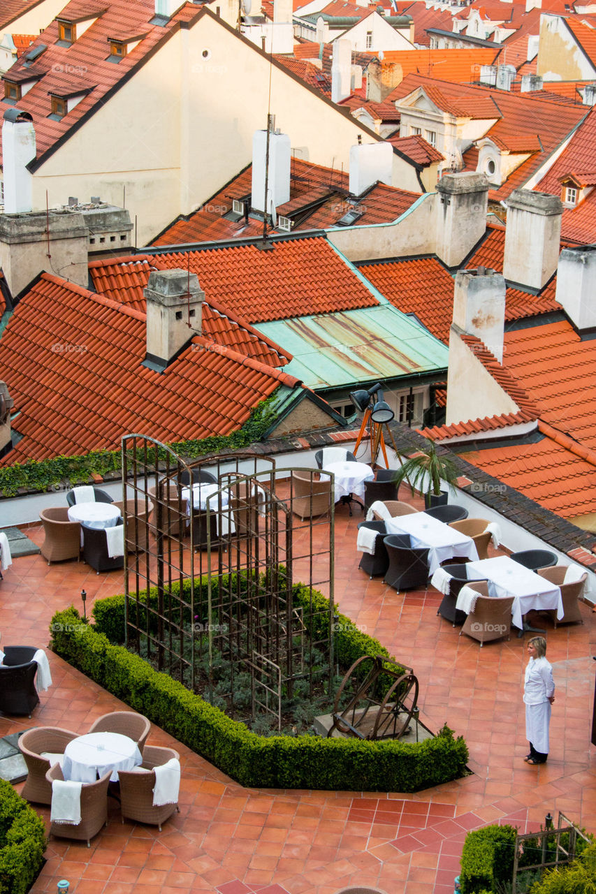 Rooftop restaurant in prague