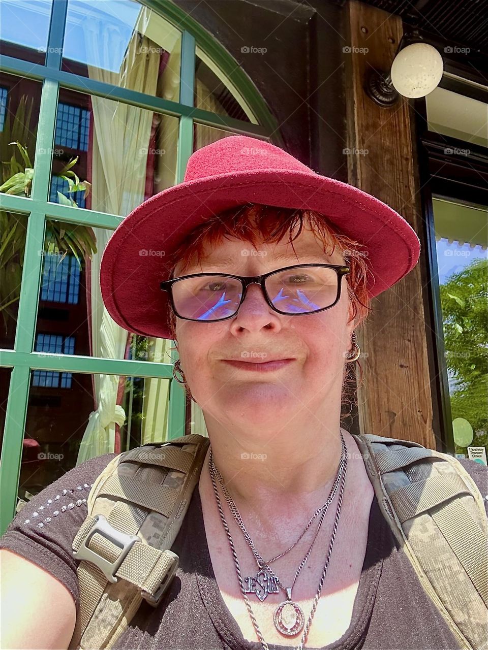 This is me, “Petra Schiller” a.k.a. “Maxine Firefox” in front of the “Brooklyn Lantern”, a restaurant in the lobby of the “BOX HOUSE HOTEL” on “Box Street” in “Greenpoint”, Bklyn at “Newtown Creek” by the “Pulaski Bridge”. 2024. Hypnotic Productions