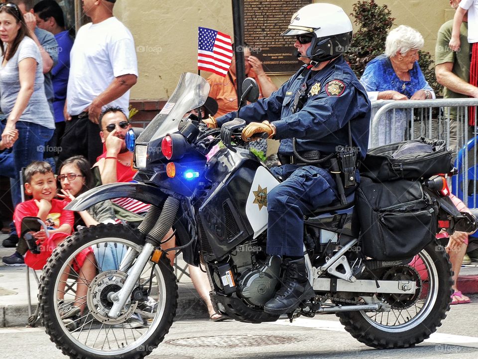 Motorcycle Police. Motorcycle Policeman In American Parade
