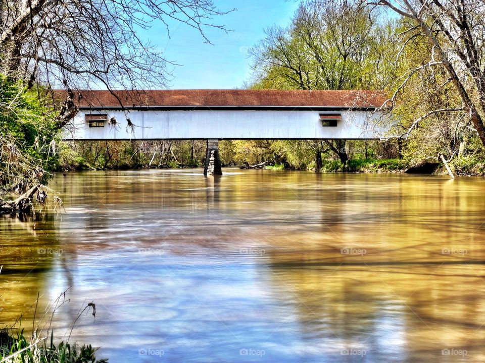 Beautiful potters bridge in indiana on a spring day on the white river 