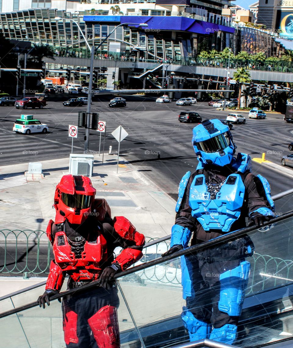 blue and red costume