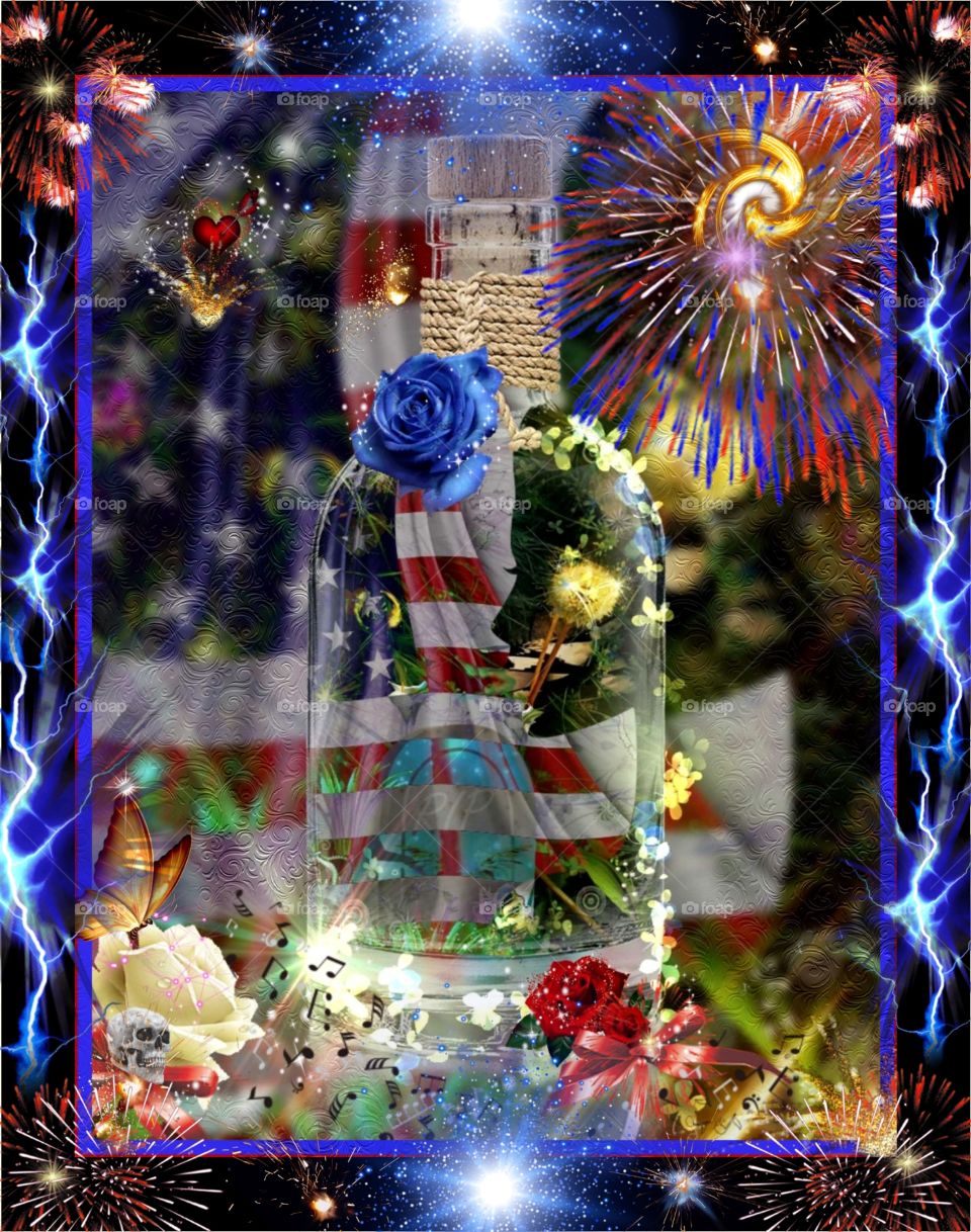 Digital art creation of a flowery explosion of the 4th of July