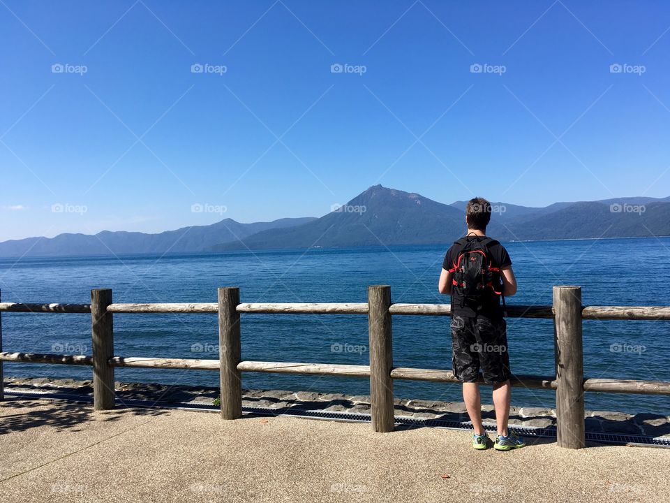 Rear view of person looking at view