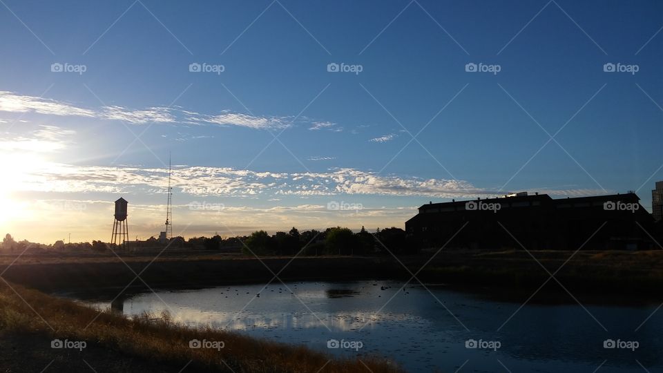 Sunrise water tower landscape