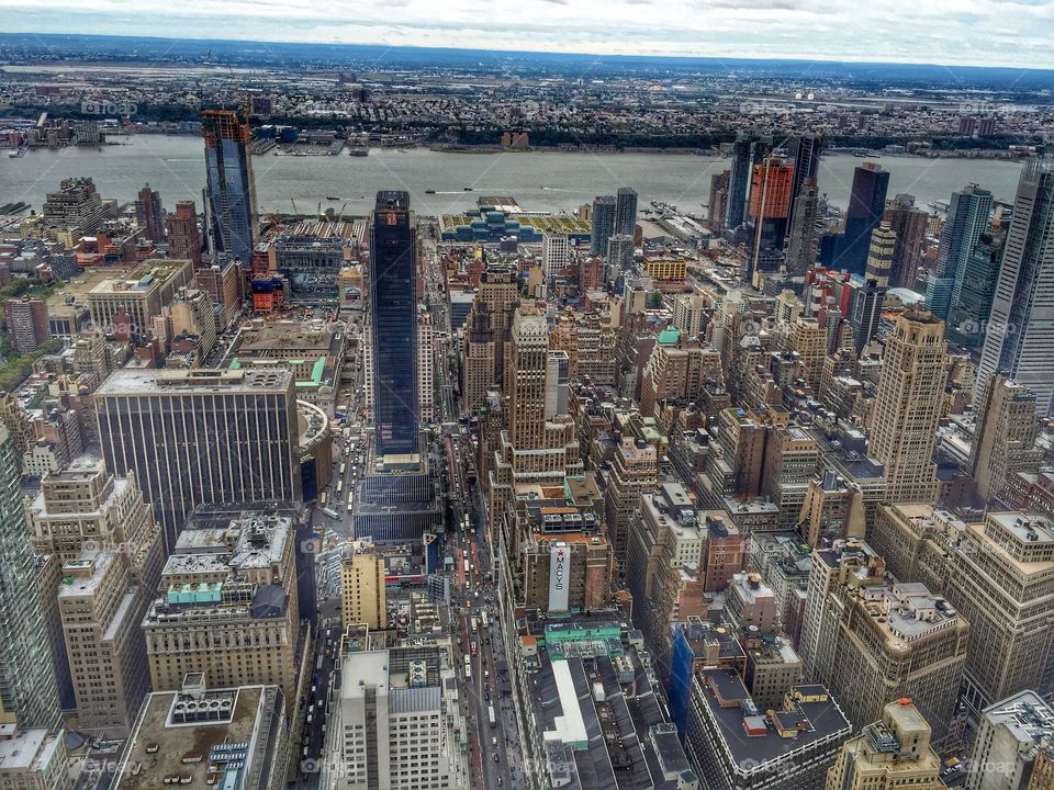 An aerial view of New York from the top of the Empire State Building. 