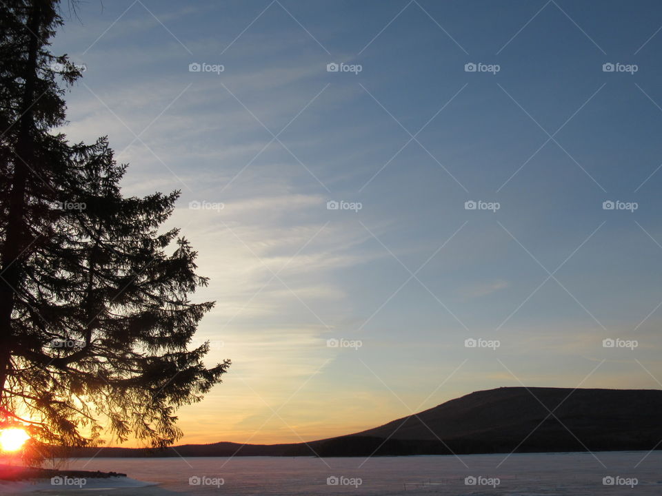 sunset in the Urals in Russia, April 2019