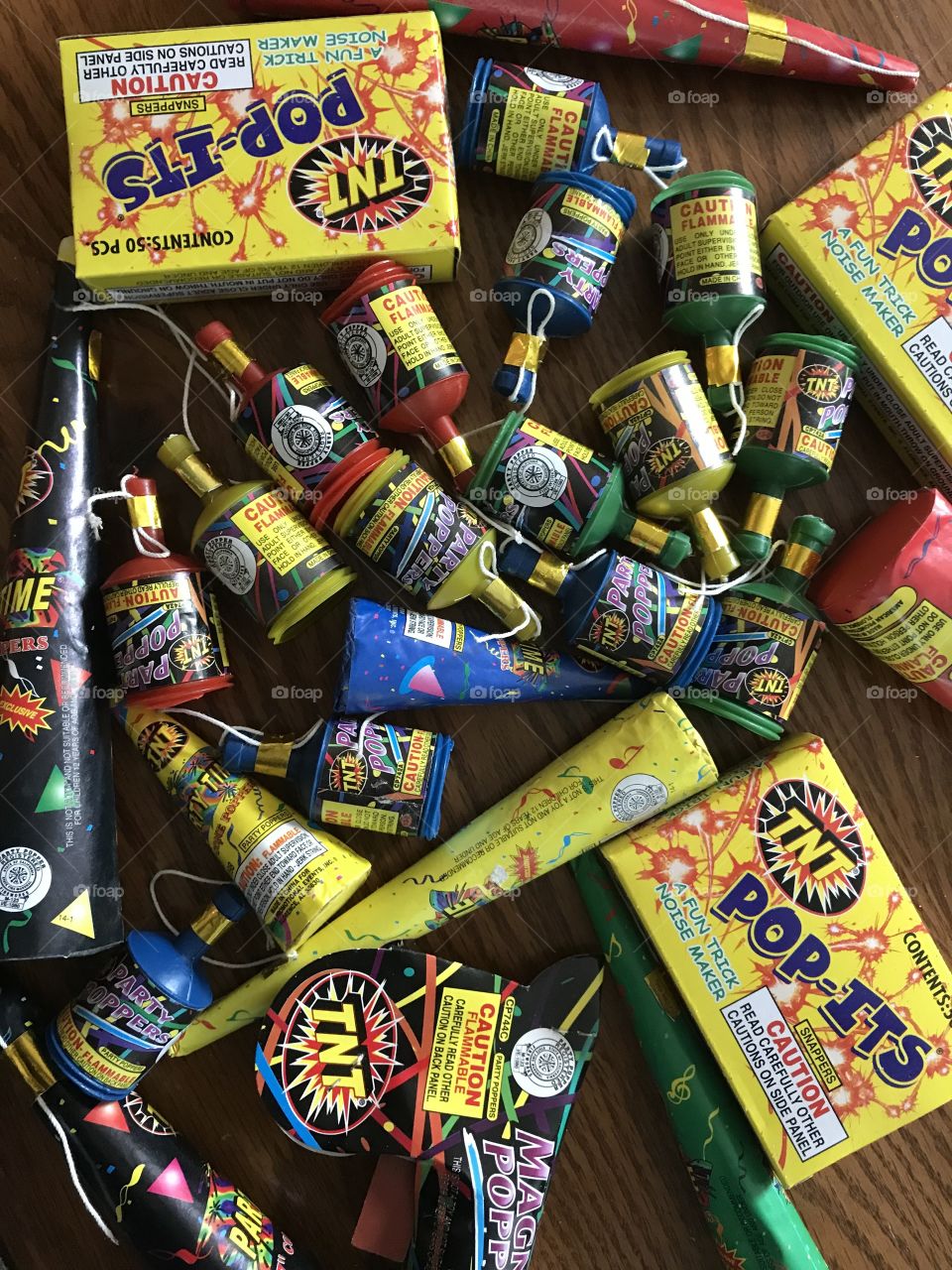 Collection of small and colorful party explosions