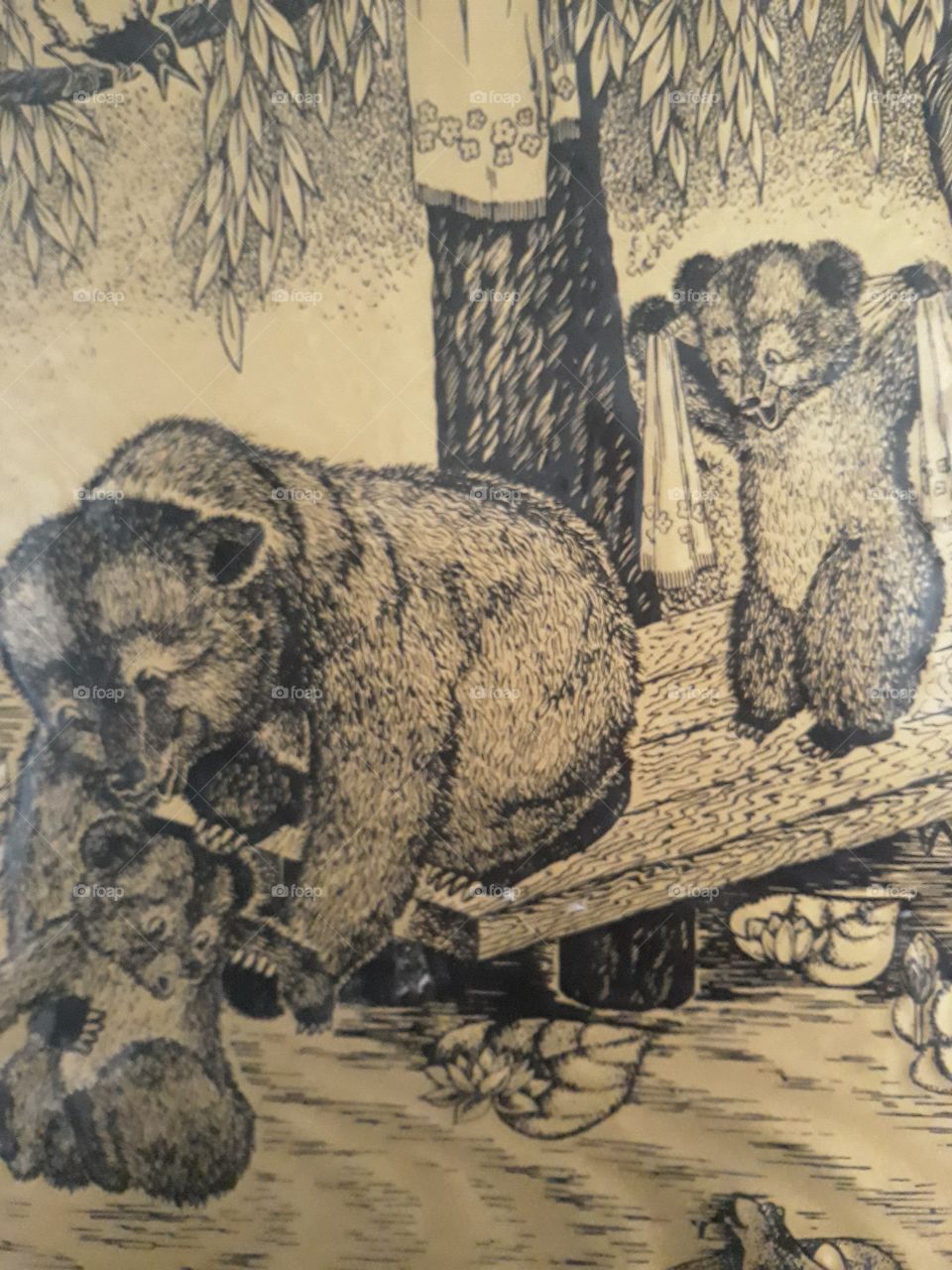 A bear with her bears