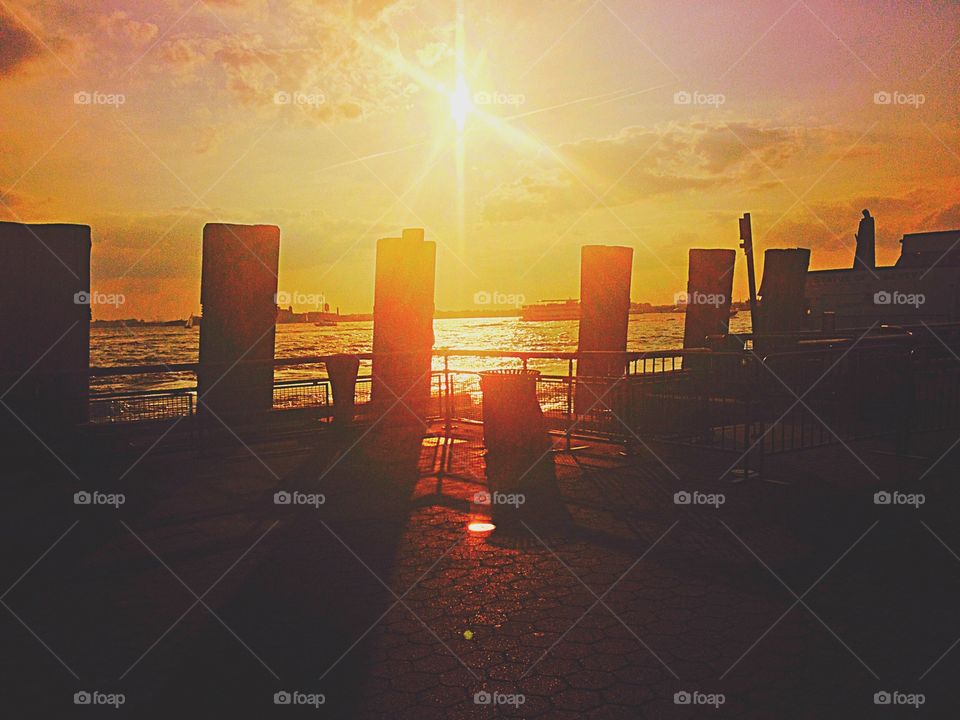 Sunset on a pier in NYC