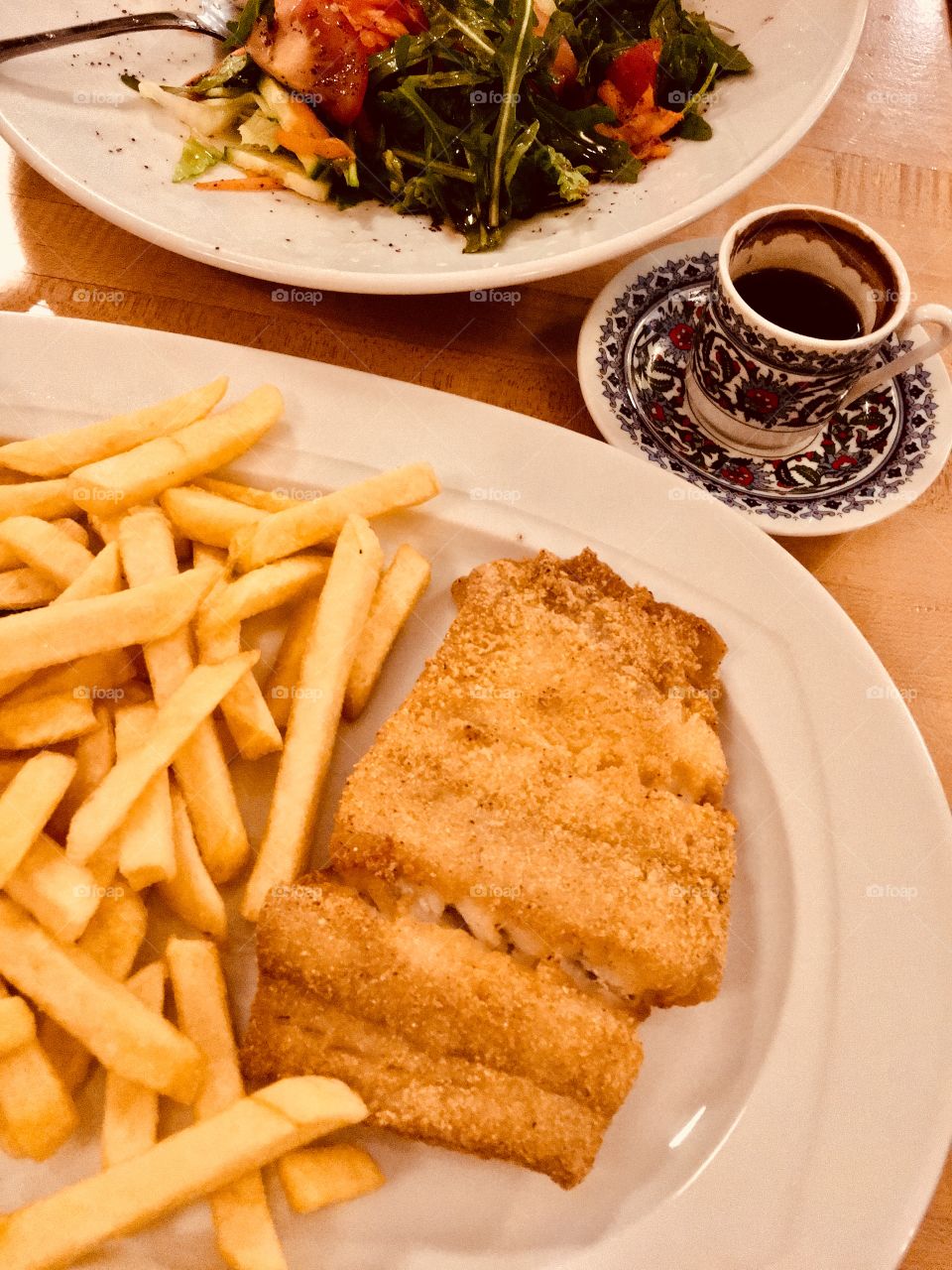 Fish, french fries and Coffee