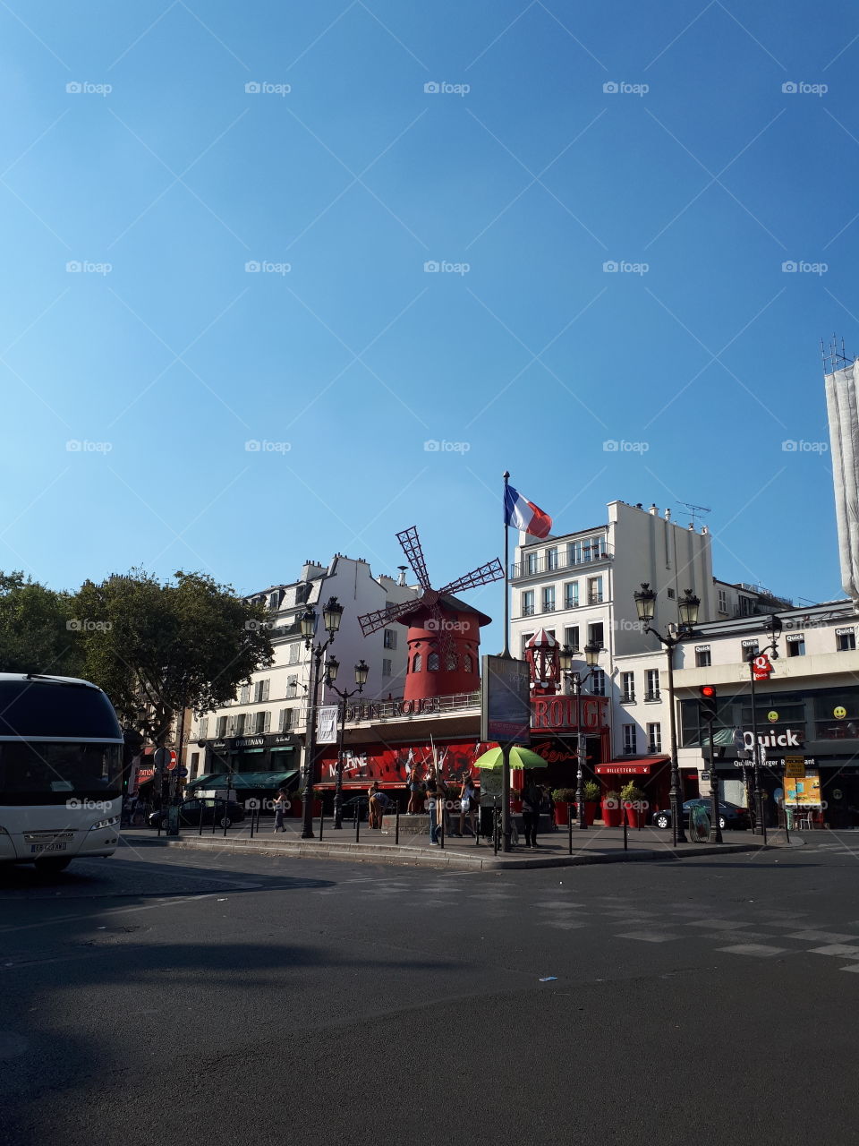 Paris city landscape with Moulin rouge