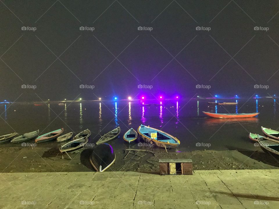 Boats waiting for rides on river ganges ...Varanasi 