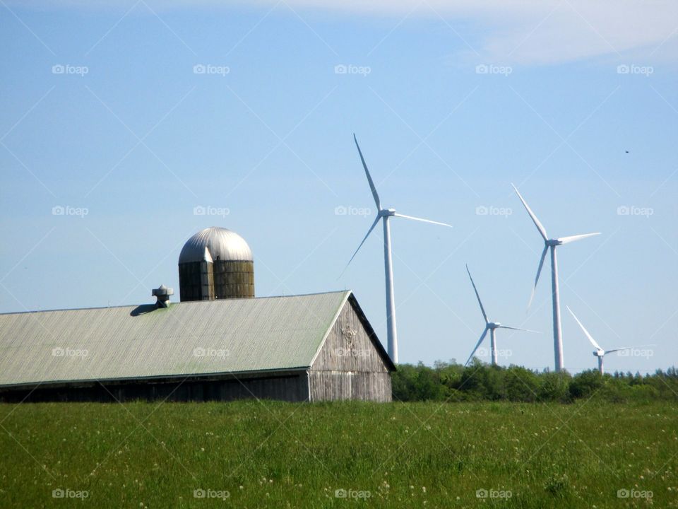 barn with wind turbines