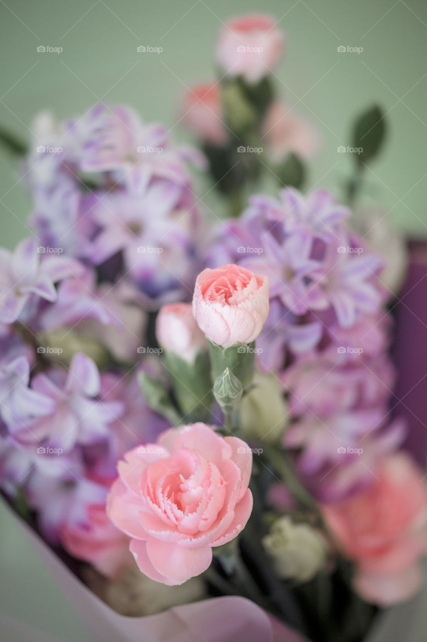 Spring bouquet in pink and purple colors 