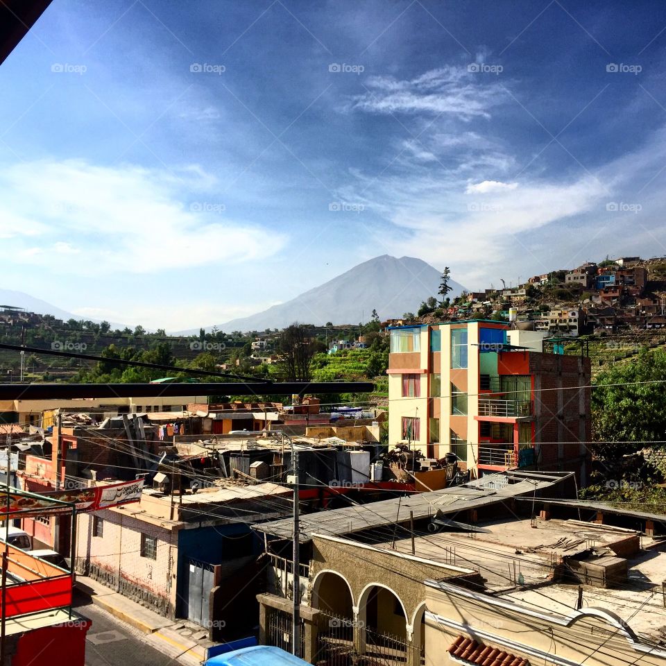 View of Misty from a hostel in Arequipa, Peru