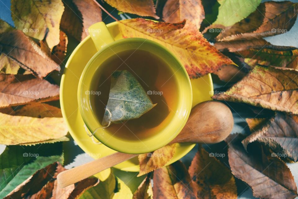 Cup of tea in the leaves