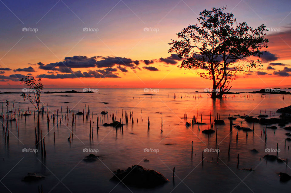 Sunset at Batakan Beach, South Borneo, Indonesia.