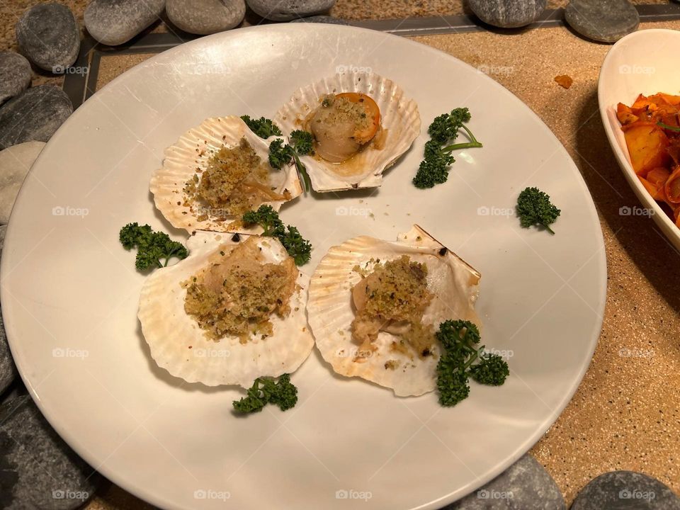 Delicious sea food mussels dishes