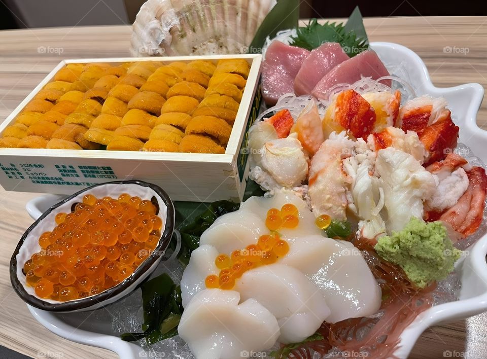 set of uni japan food with sweet oyster