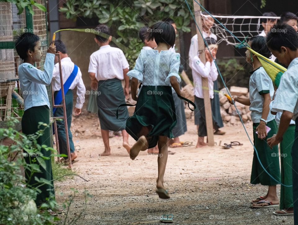 Myanmar student play game at their school in the morning