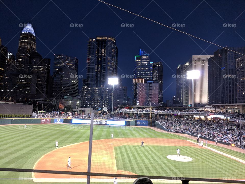 CLT Knights Game at Crown Town at night