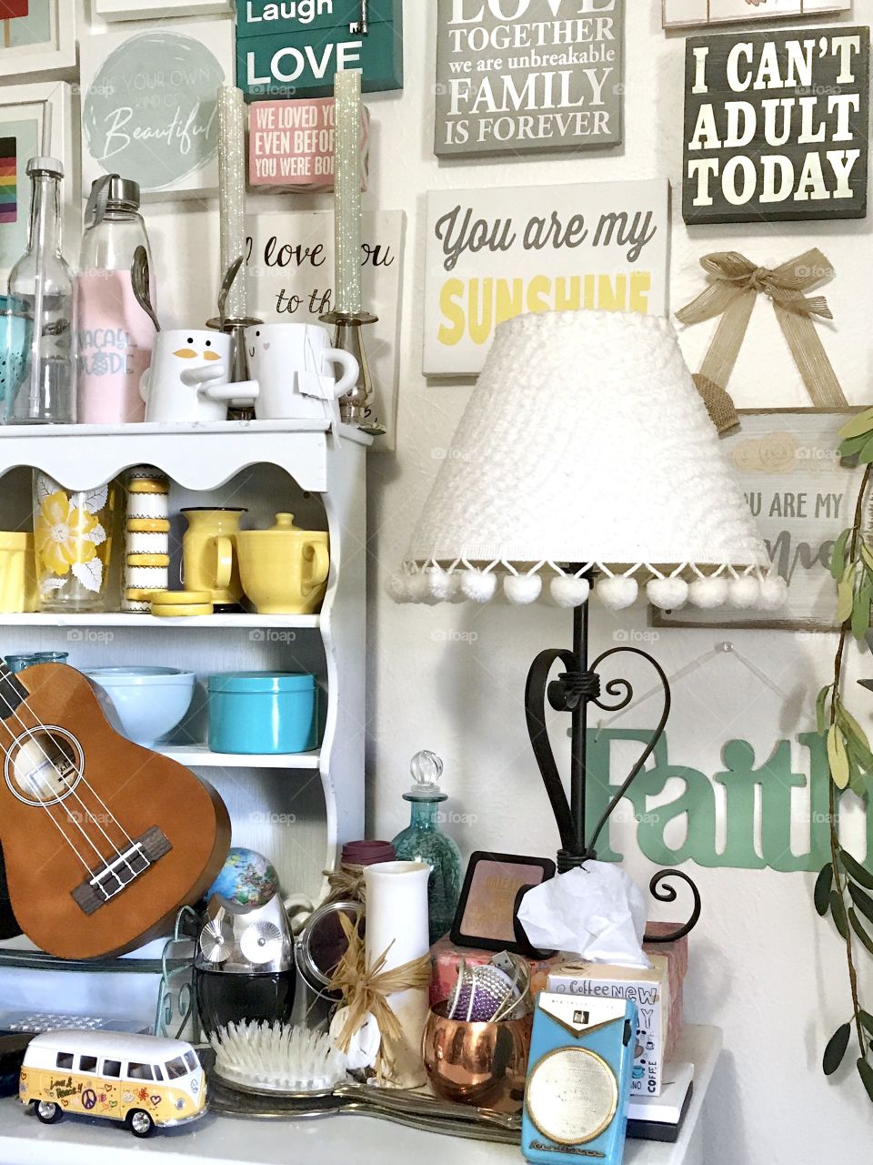 White shelf full of a collection of treasures!