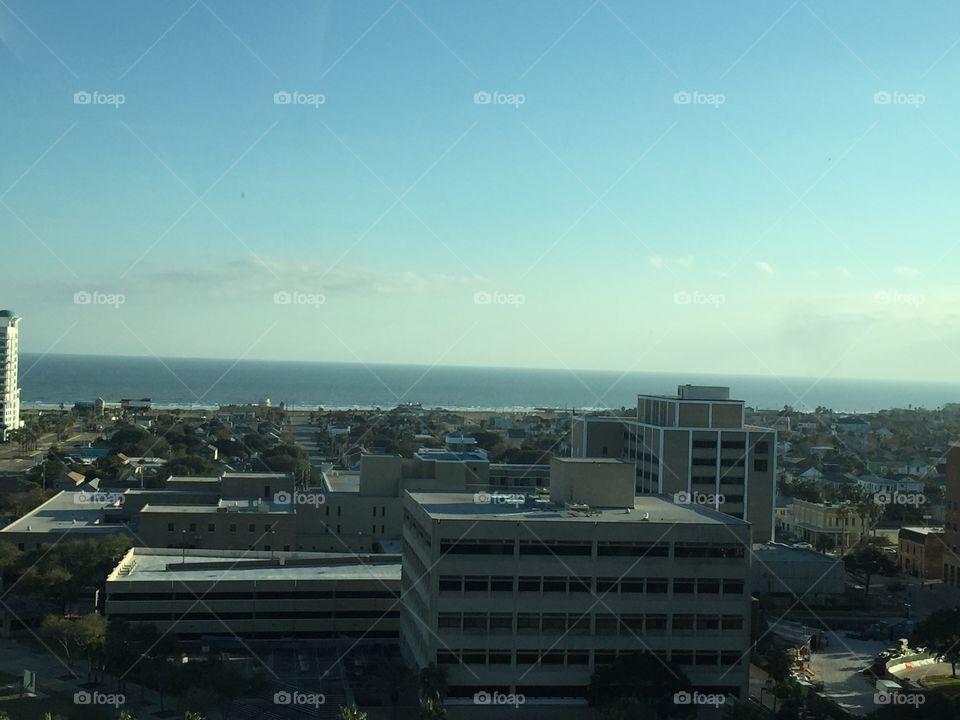 View of the Galveston ship channel from the hospital 