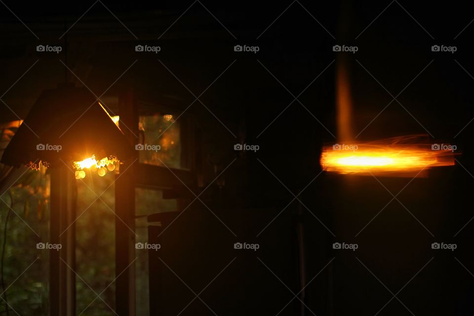 sunset in kitchen. sun in lamp