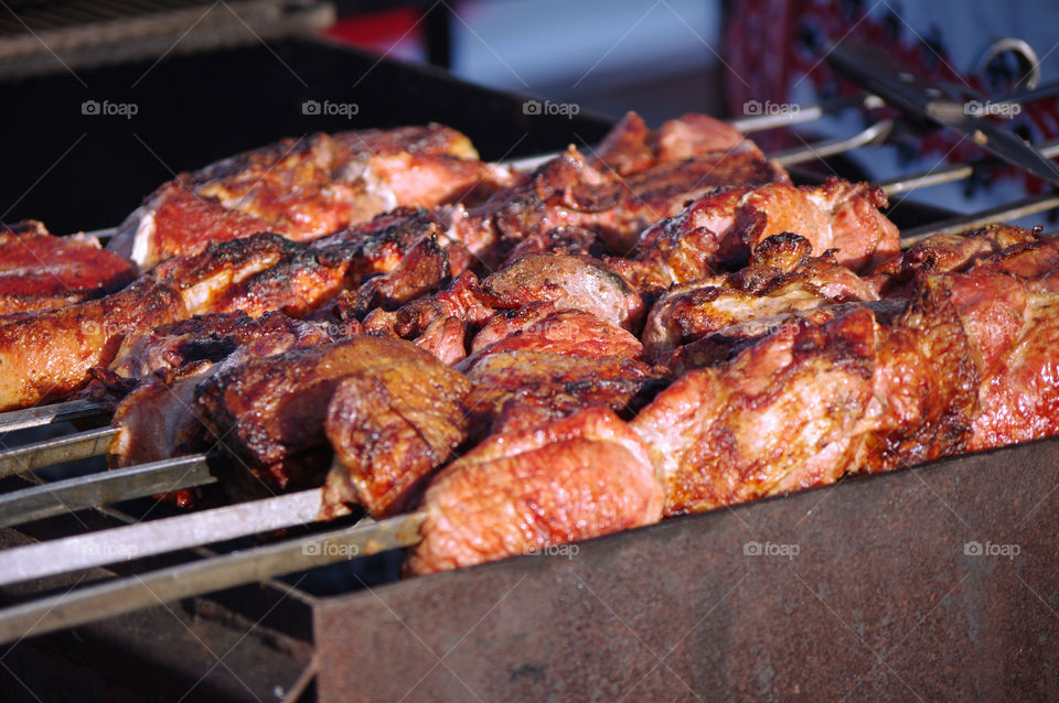 Preparation of kebabs at outdoors