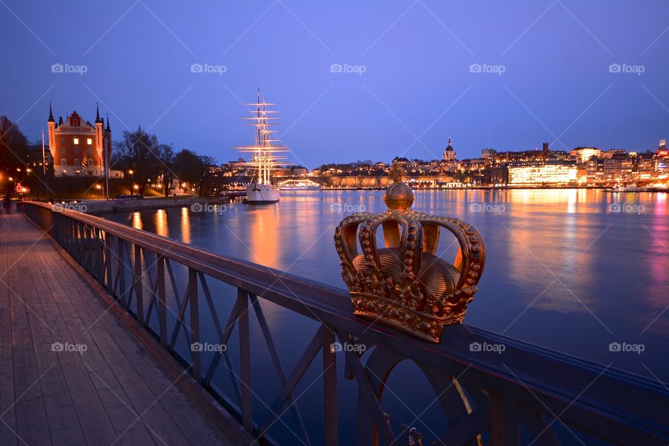 Skeppsbron and Skeppsholmen in Stockholm by night