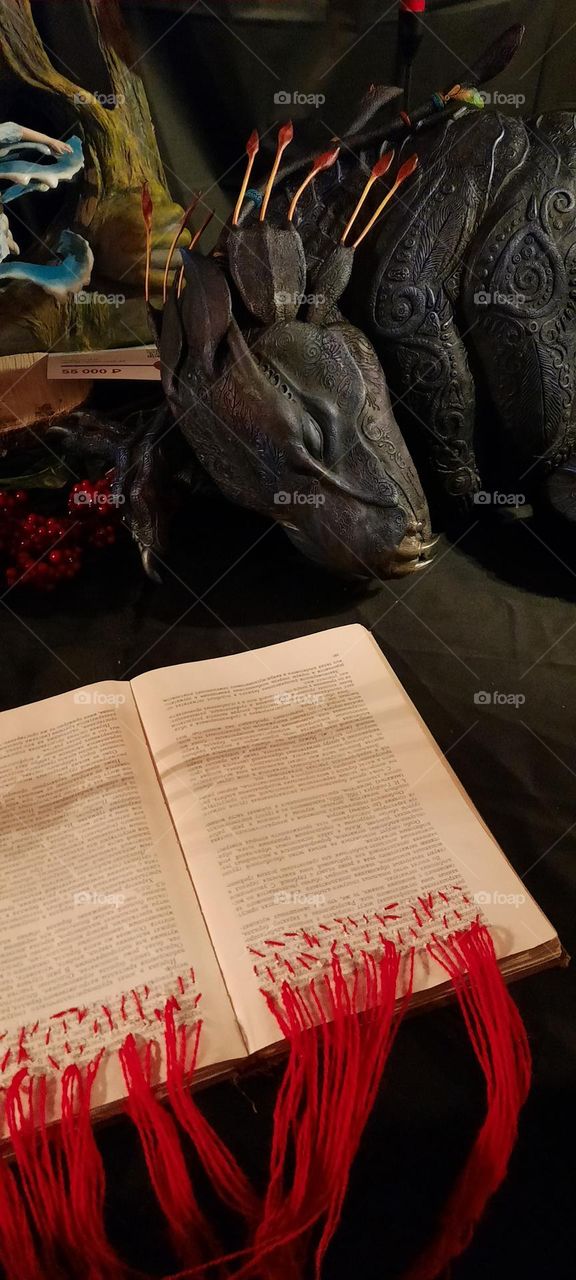 Sleeping dragon.  Bleeding book.