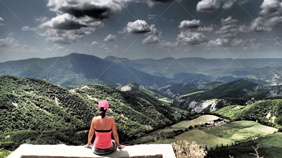 amazing view down the valley in the albanian mountains.