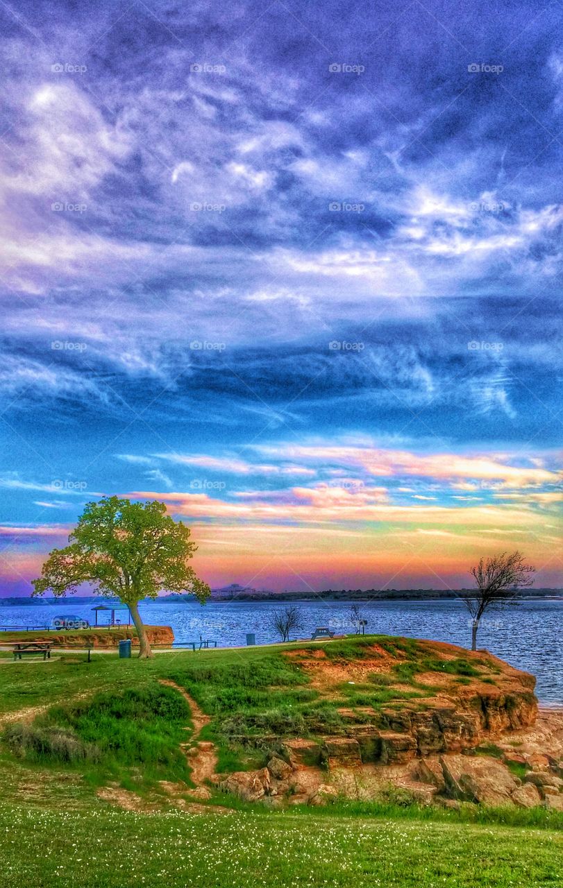 Scenic view of sunset over river