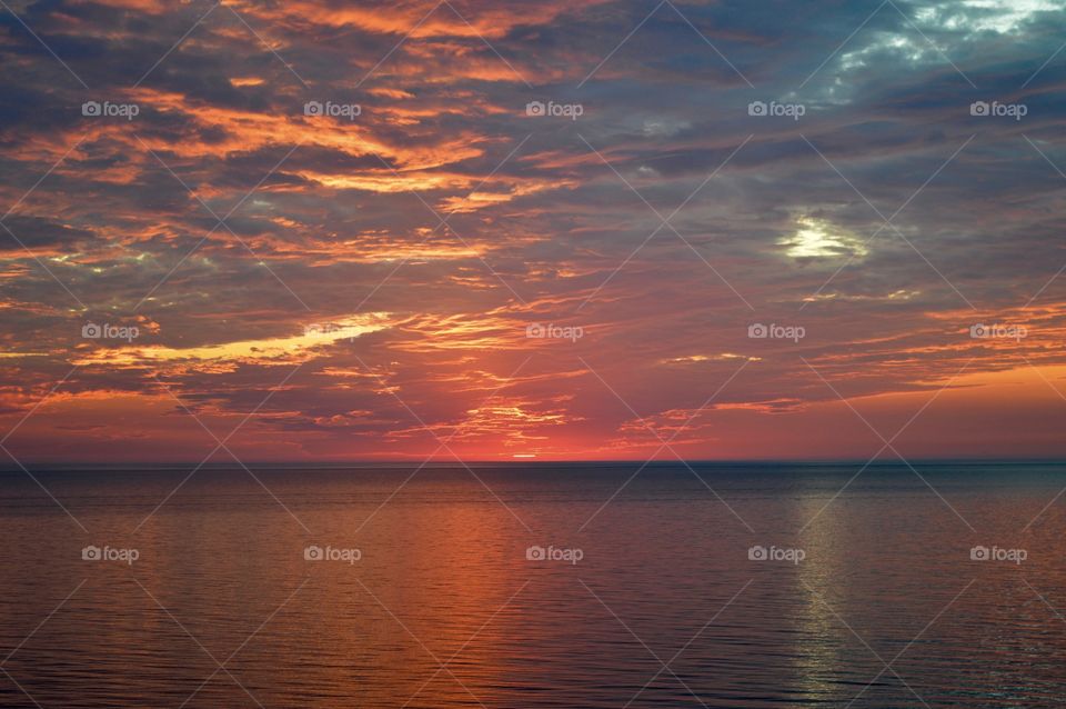 Red Sunset Over Lake Michigan