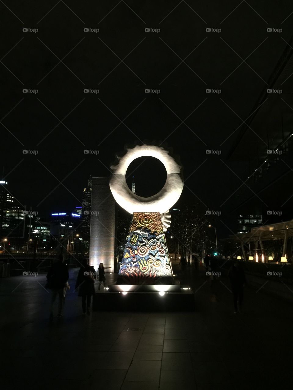 Melbourne art. This photo was taken at night in Melbourne the art work looked so beautiful at night with the lights and the city!!