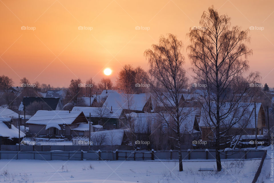 зимний закат солнца