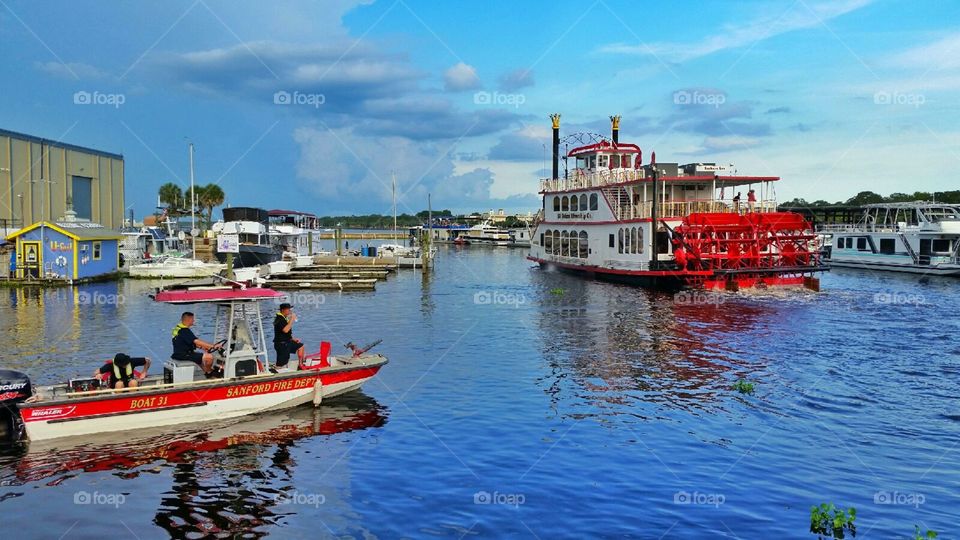 Paddleboat and fireman