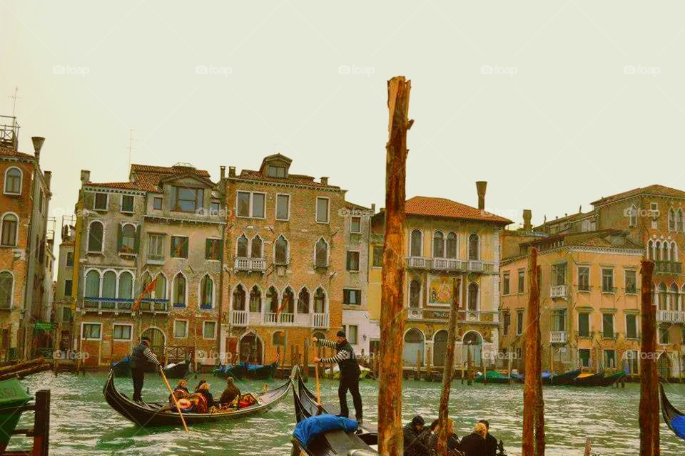 Winter in Venice, Italy. Gondalas on the Canal
