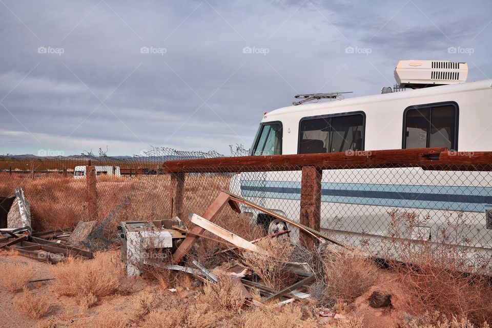 Abandoned trailer in the desert