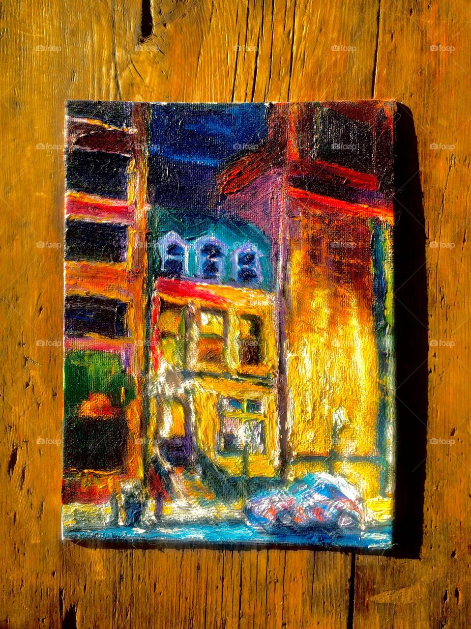 Central Park West at night oil sketch remix 