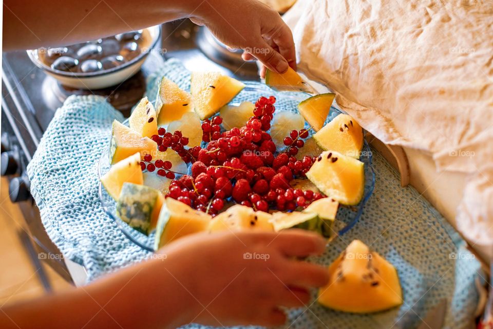 Making fruit salad, summer fruit