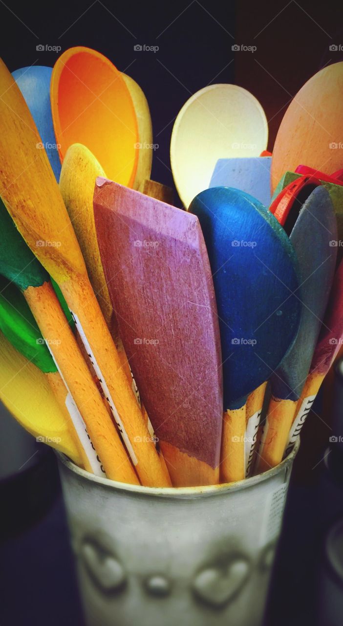 Chalk coloured painted  spoons 