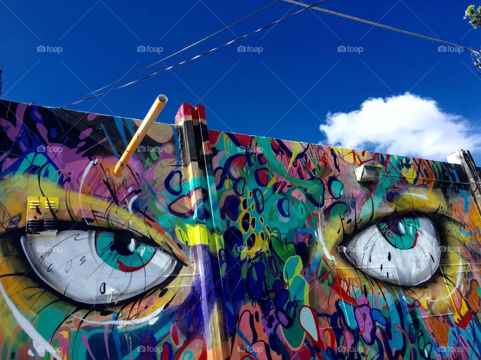 Graffiti . Graffiti of eyes on a wall, Wynwood, Miami, Florida