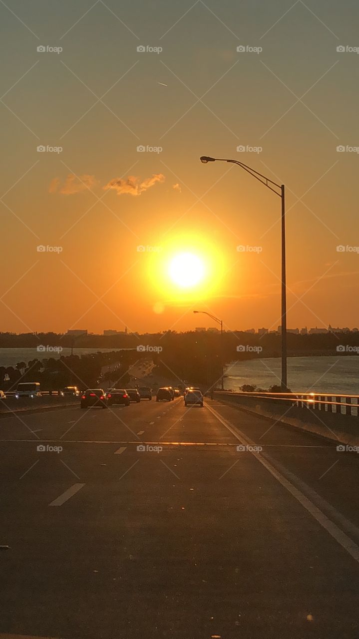 On the road sunset over Miami