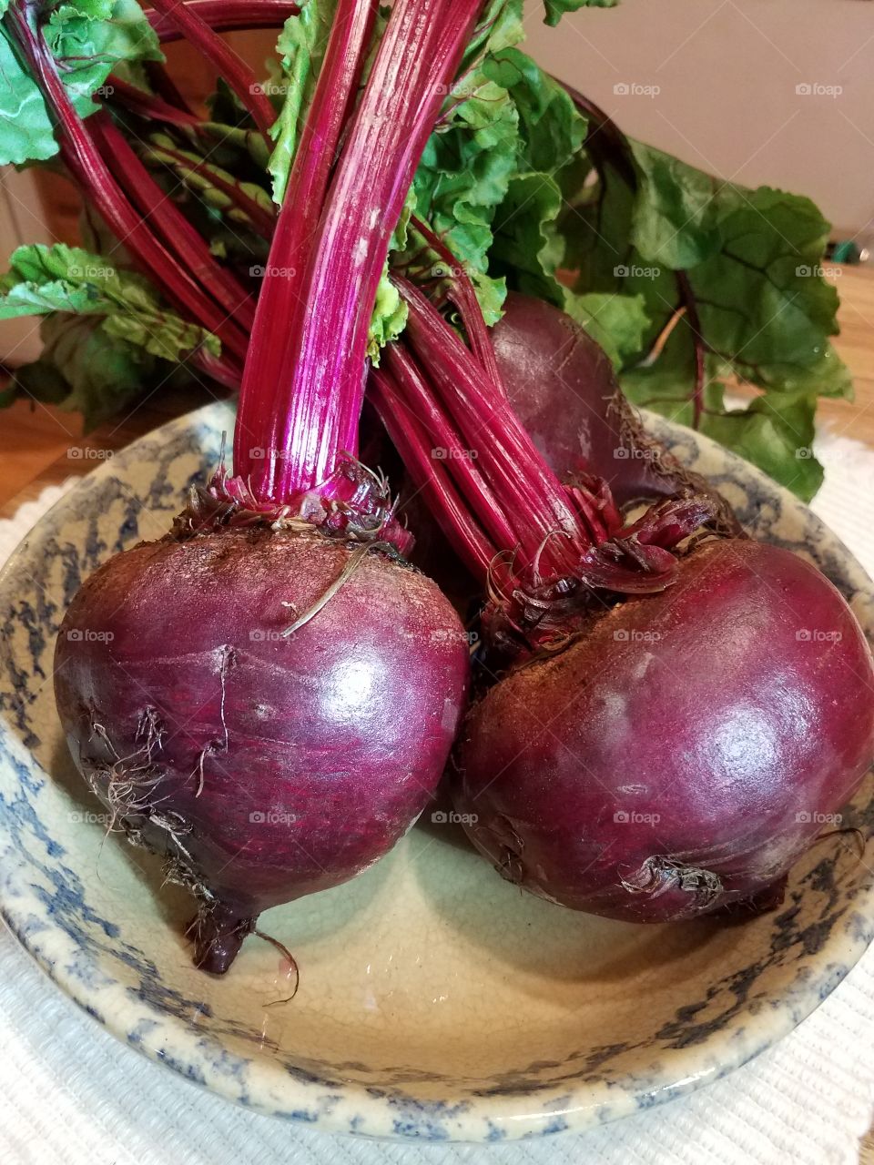 Beetroot with leaf on plate