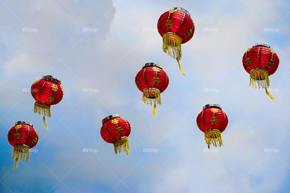 Chinese red lanterns in the sky