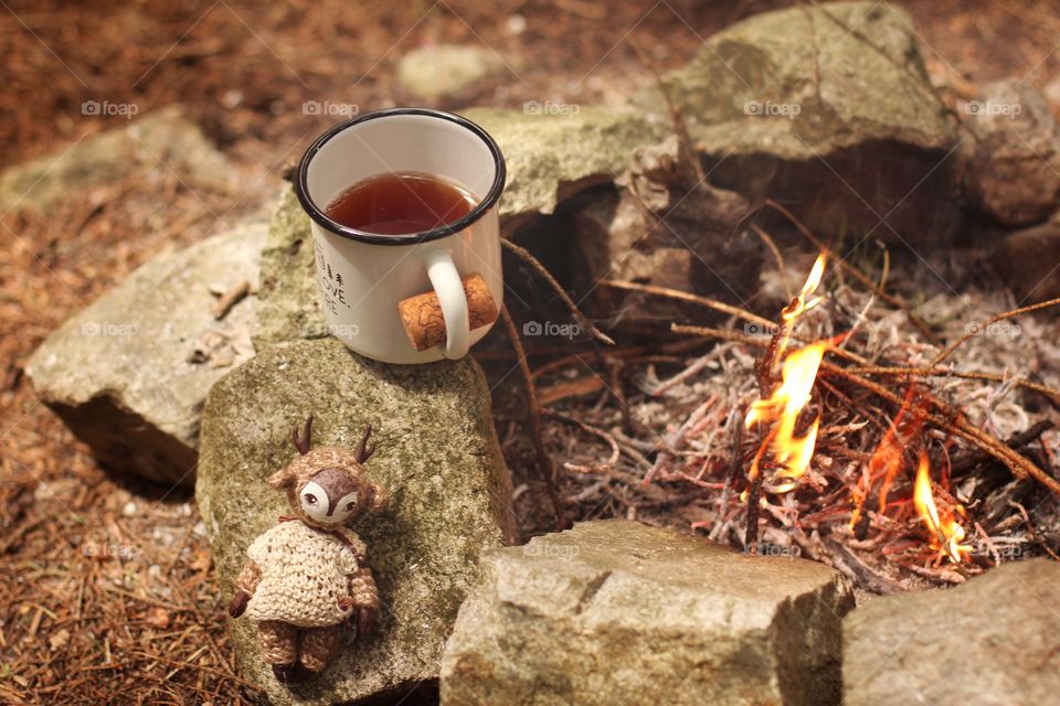 Tea time with a mascot on a trip to the mountains